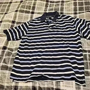 Consensus sportswear large blue and white stripes polo 100% cotton